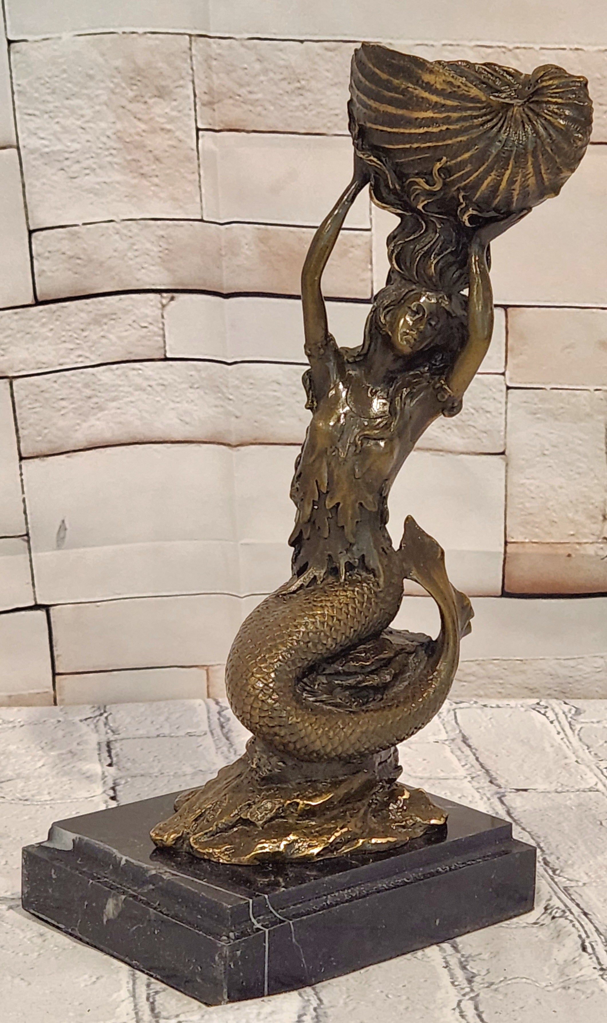 Signed Annie Gorgeous Mermaid Candle holder Genuine Bronze Mythical Sculpture