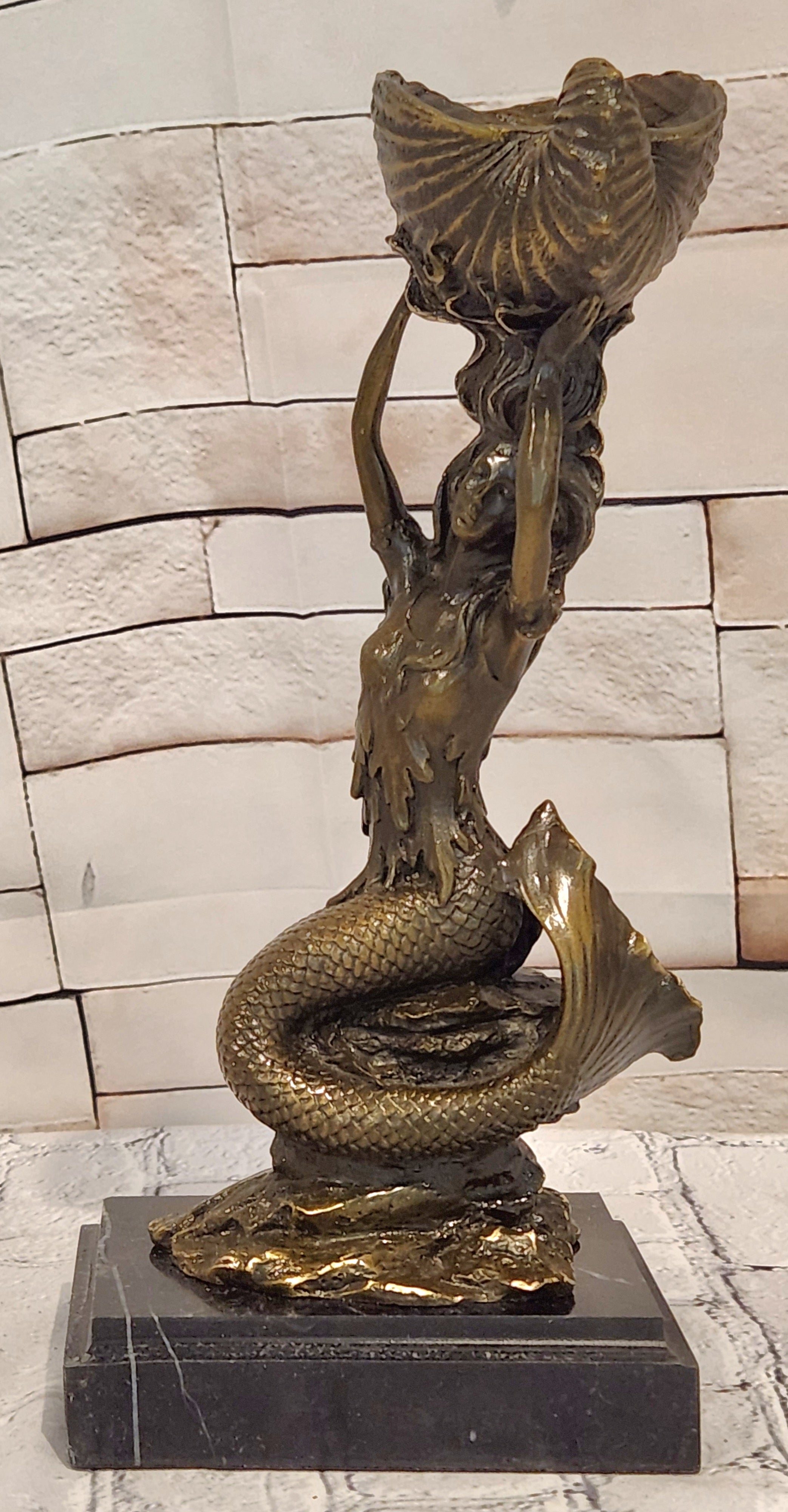 Signed Annie Gorgeous Mermaid Candle holder Genuine Bronze Mythical Sculpture