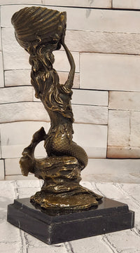 Signed Annie Gorgeous Mermaid Candle holder Genuine Bronze Mythical Sculpture
