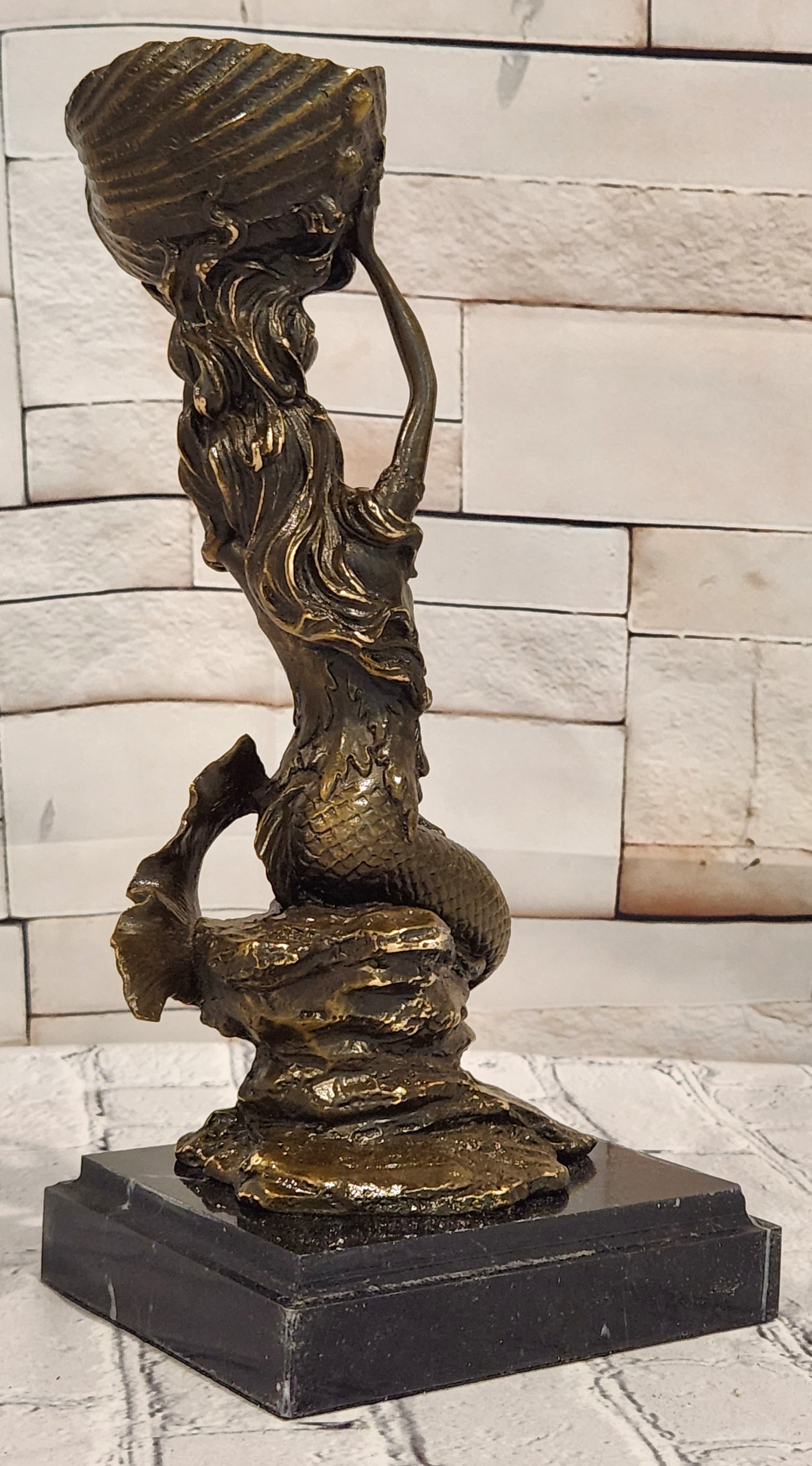 Signed Annie Gorgeous Mermaid Candle holder Genuine Bronze Mythical Sculpture