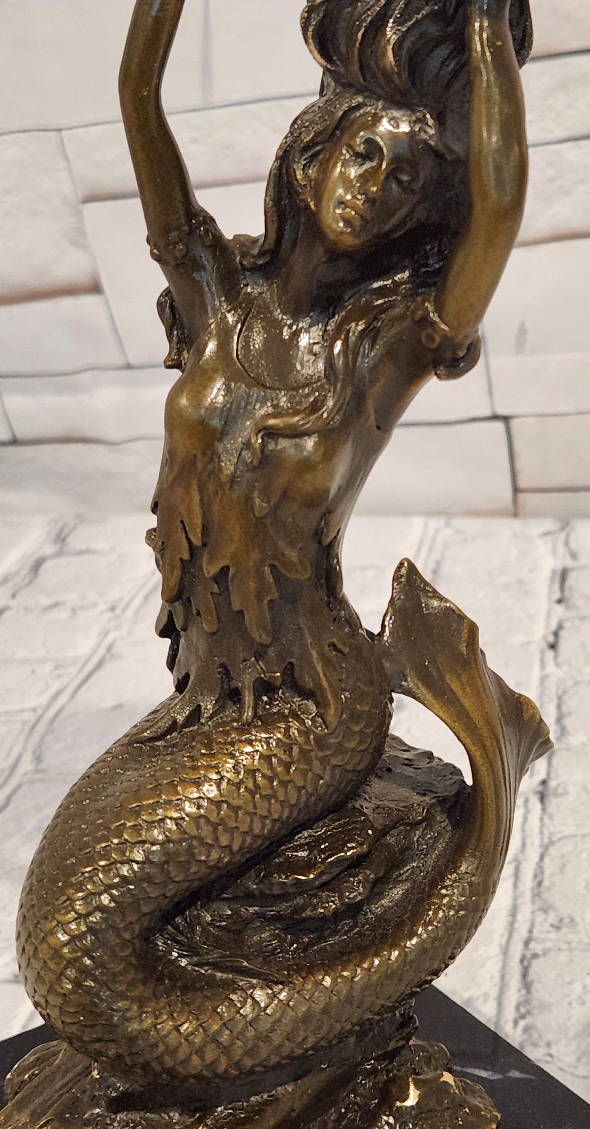 Signed Annie Gorgeous Mermaid Candle holder Genuine Bronze Mythical Sculpture