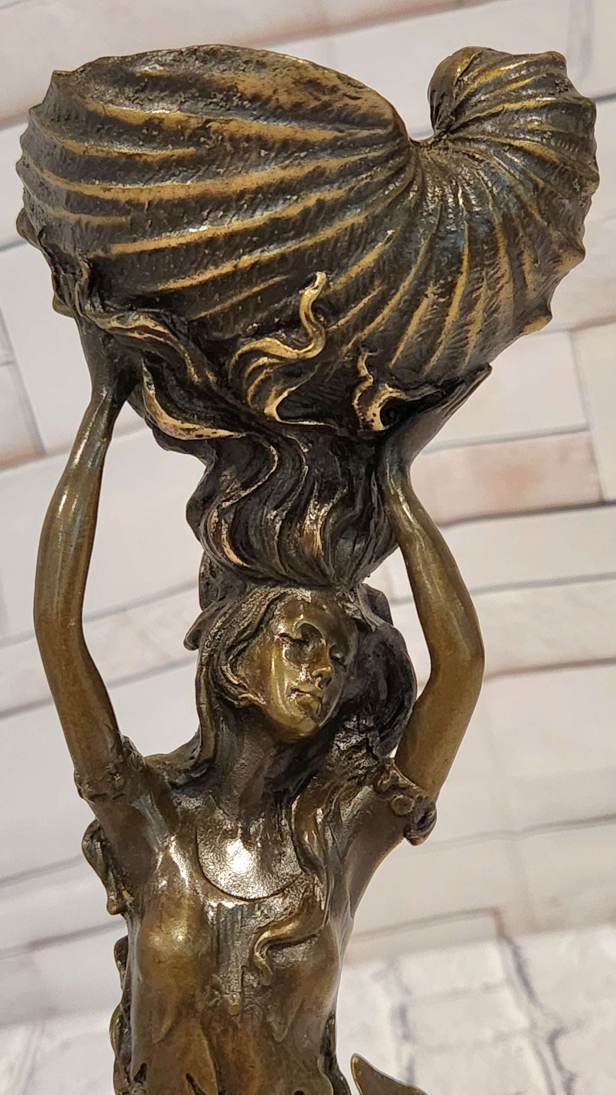Signed Annie Gorgeous Mermaid Candle holder Genuine Bronze Mythical Sculpture