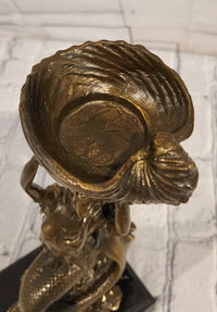 Signed Annie Gorgeous Mermaid Candle holder Genuine Bronze Mythical Sculpture