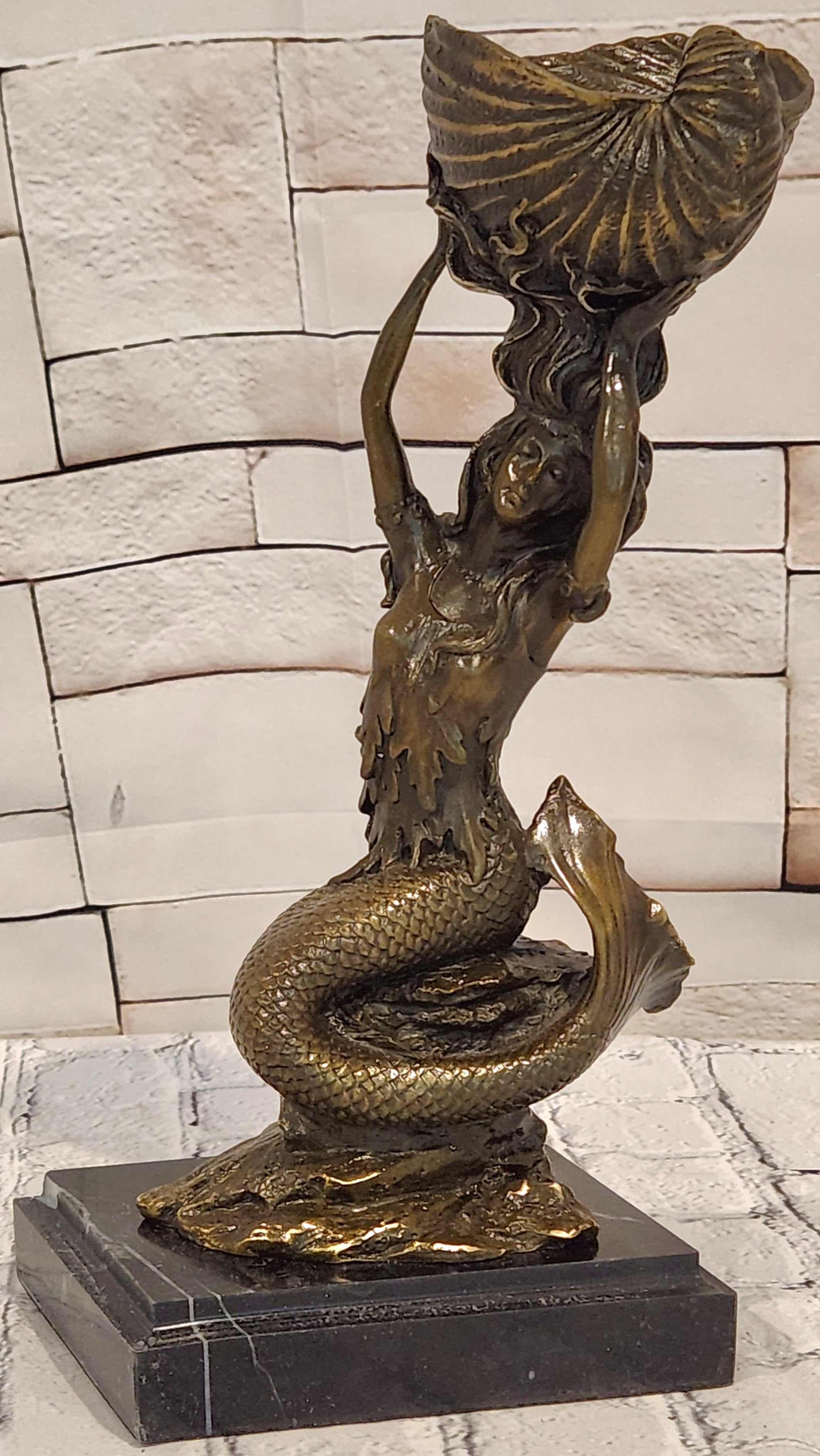 Signed Annie Gorgeous Mermaid Candle holder Genuine Bronze Mythical Sculpture