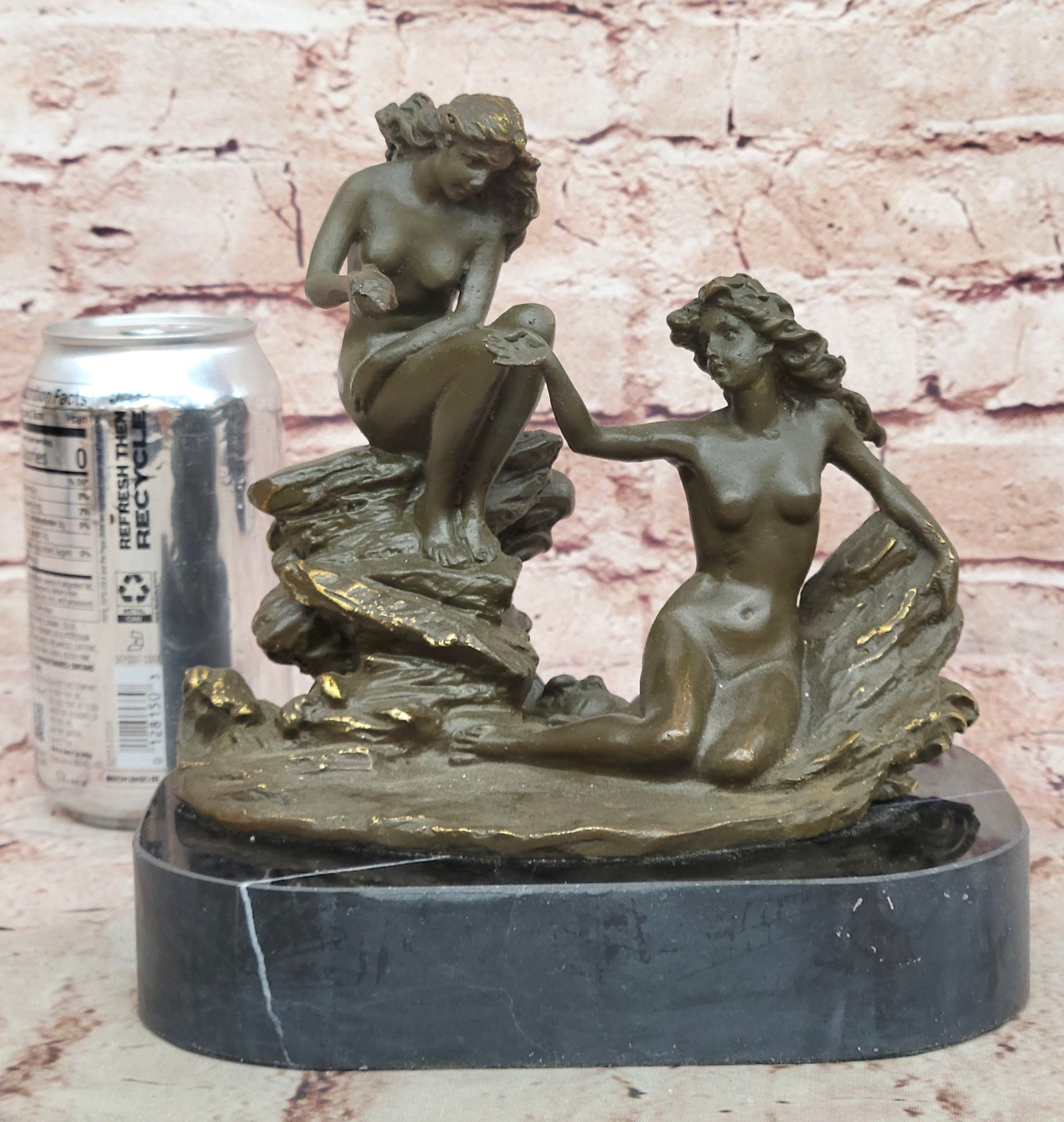 Bronze Sea Nymphs on Marble Base – Dual Nude Composition
