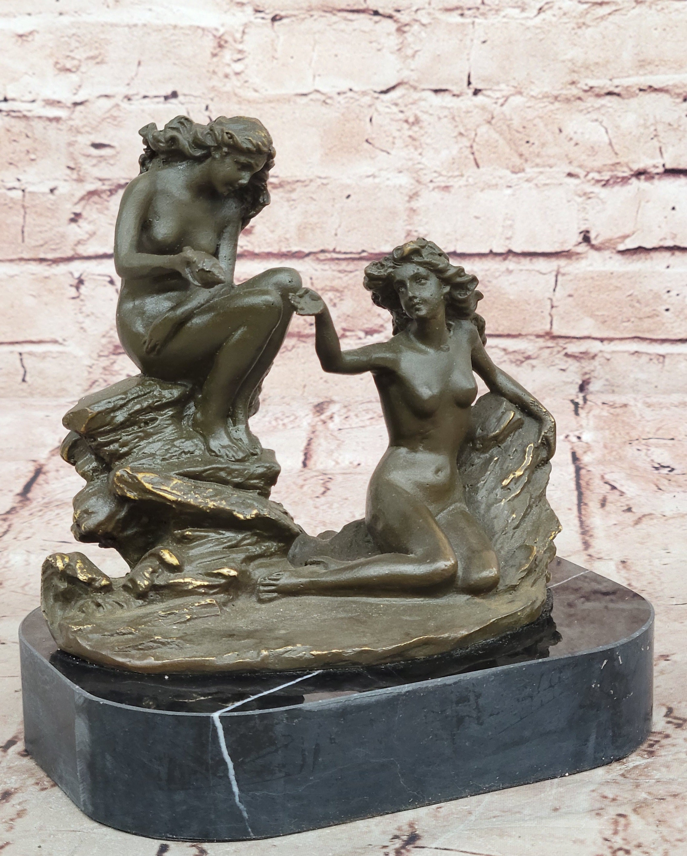 Bronze Sea Nymphs on Marble Base – Dual Nude Composition