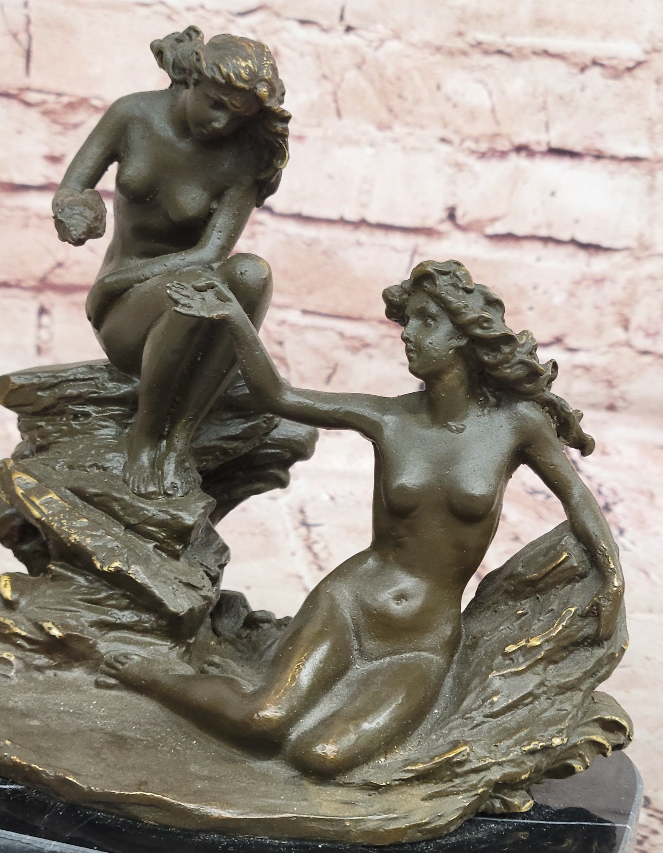 Bronze Sea Nymphs on Marble Base – Dual Nude Composition