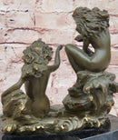 Bronze Sea Nymphs on Marble Base – Dual Nude Composition