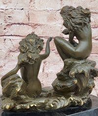 Bronze Sea Nymphs on Marble Base – Dual Nude Composition