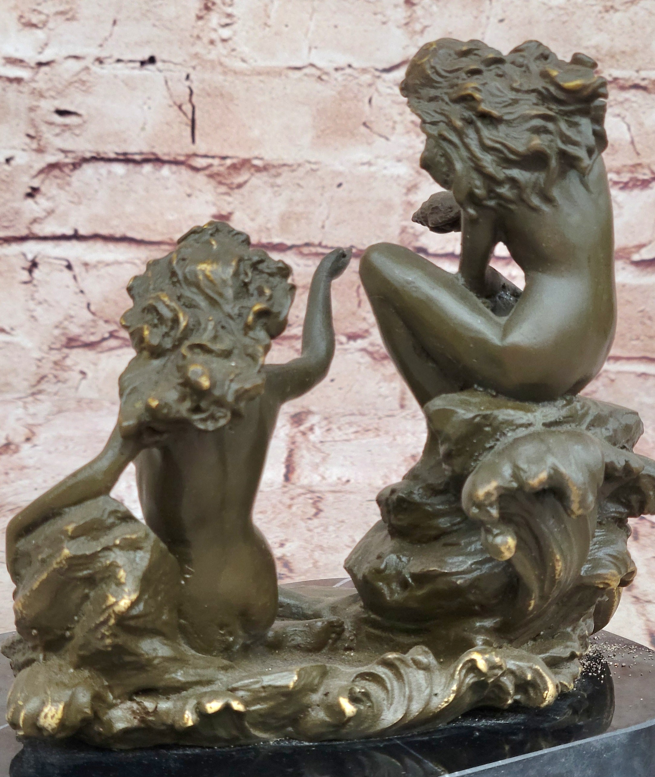 Bronze Sea Nymphs on Marble Base – Dual Nude Composition