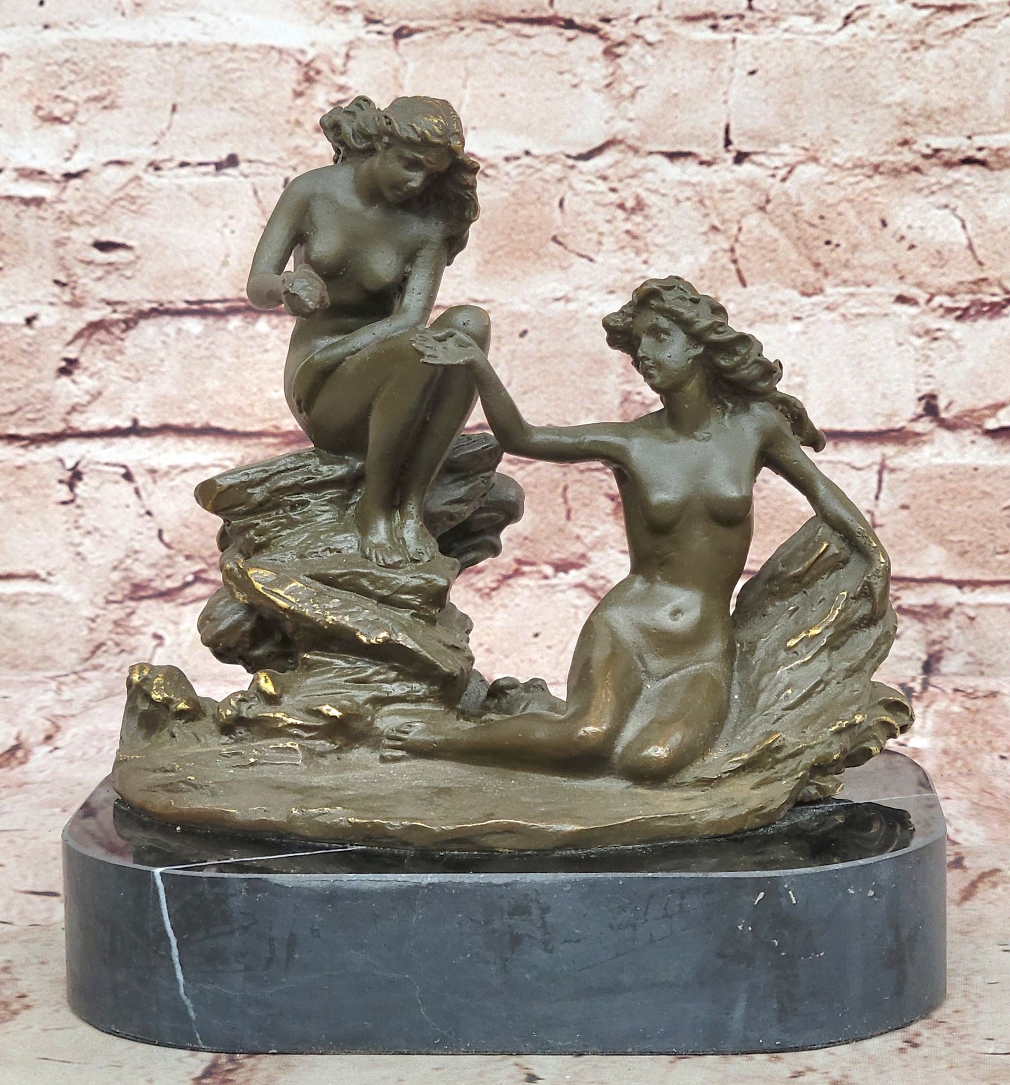 Bronze Sea Nymphs on Marble Base – Dual Nude Composition