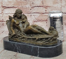 Bronze Fairy and Child in Swan Boat on Marble Base