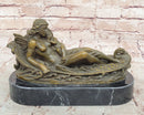 Bronze Fairy and Child in Swan Boat on Marble Base