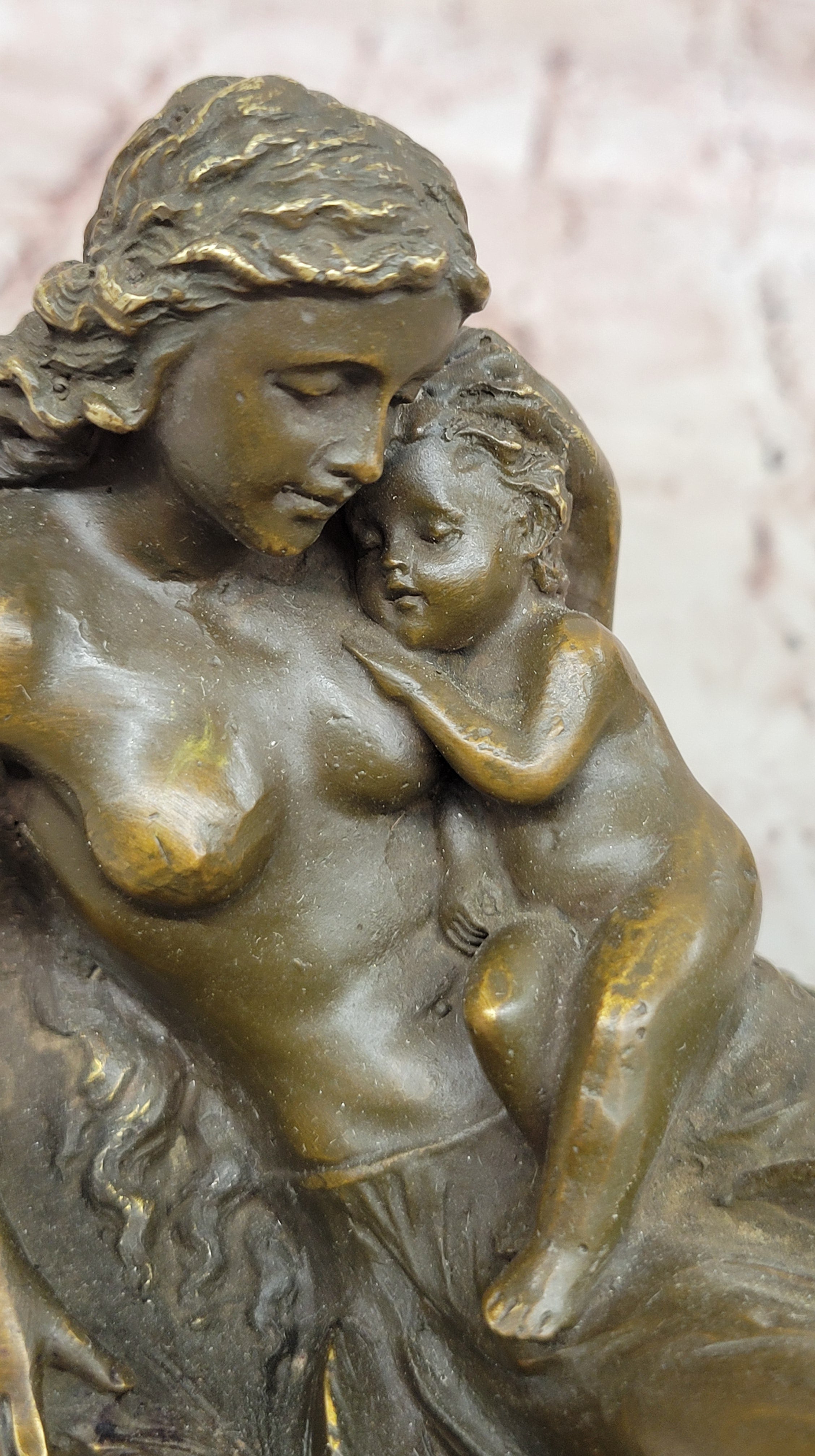 Bronze Fairy and Child in Swan Boat on Marble Base