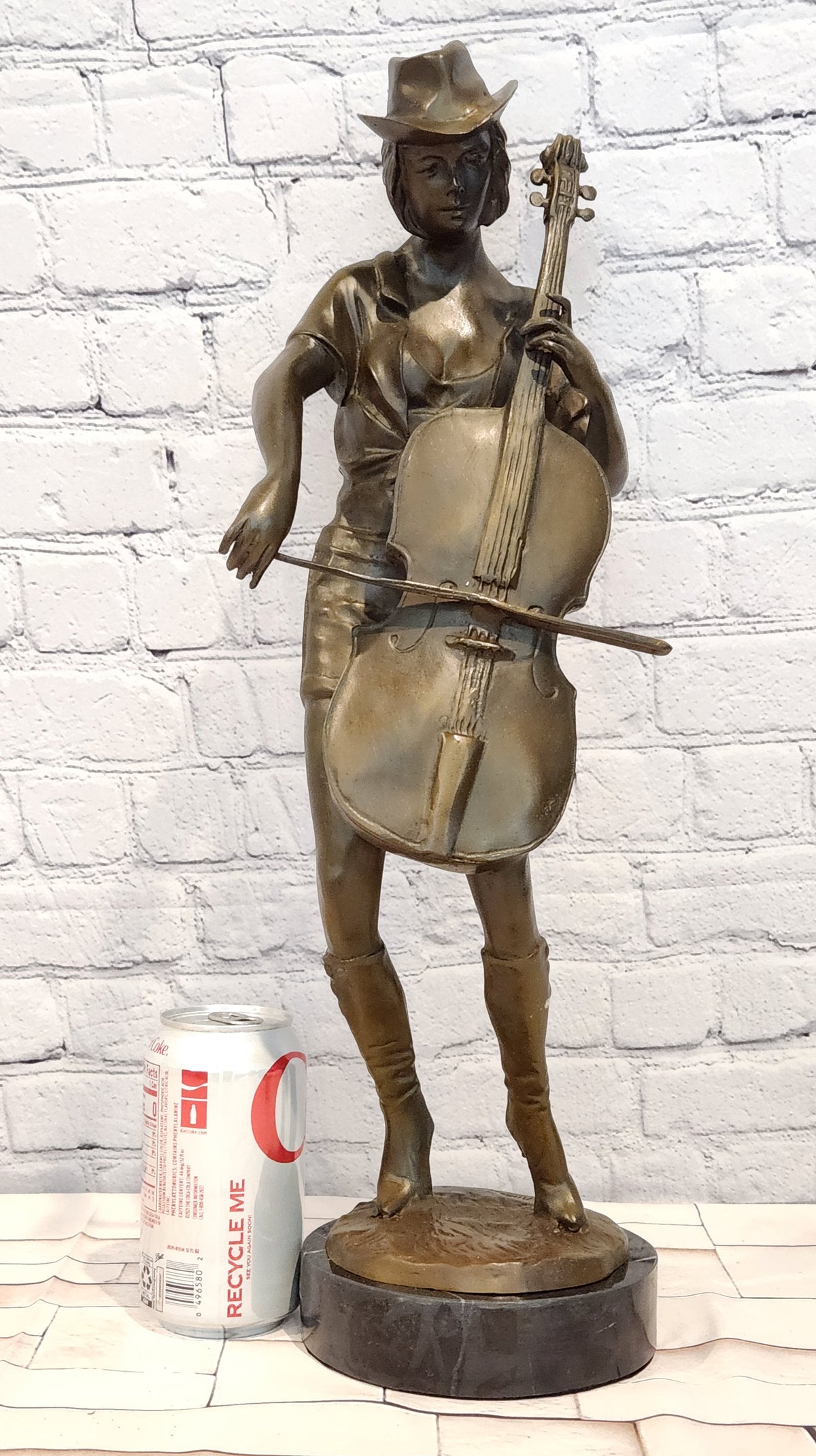 Large Bronze Sculpture Music Woman Cowgirl Art Statue Cello Player by Anderson
