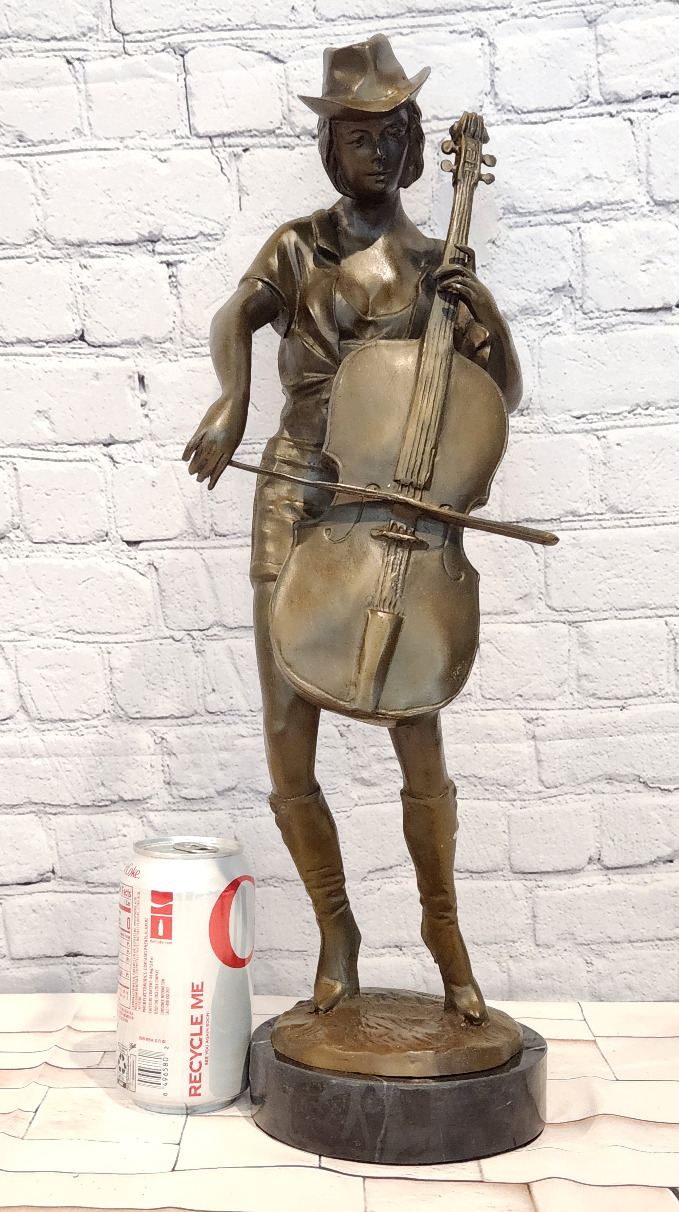 Large Bronze Sculpture Music Woman Cowgirl Art Statue Cello Player by Anderson