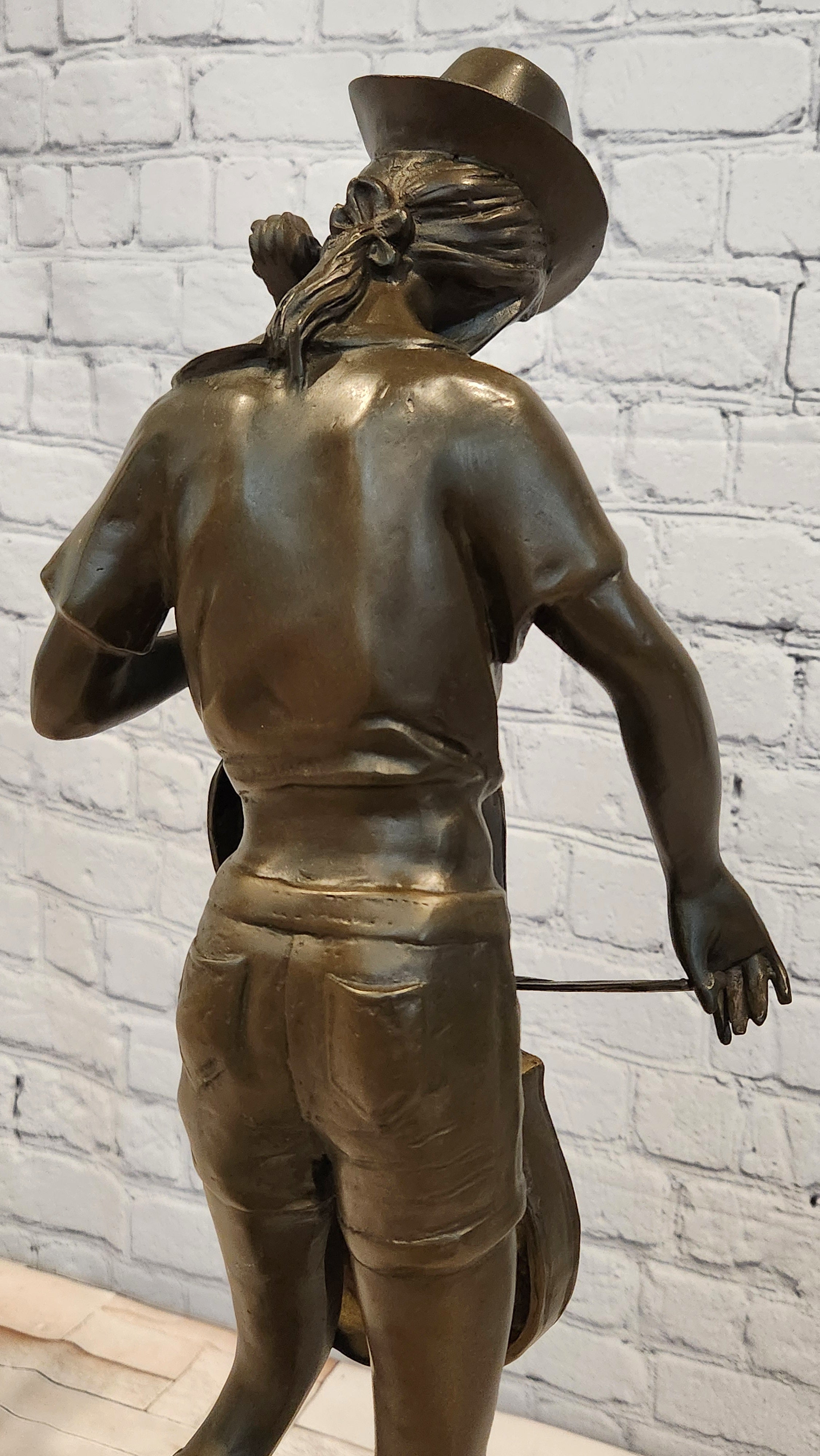 Large Bronze Sculpture Music Woman Cowgirl Art Statue Cello Player by Anderson