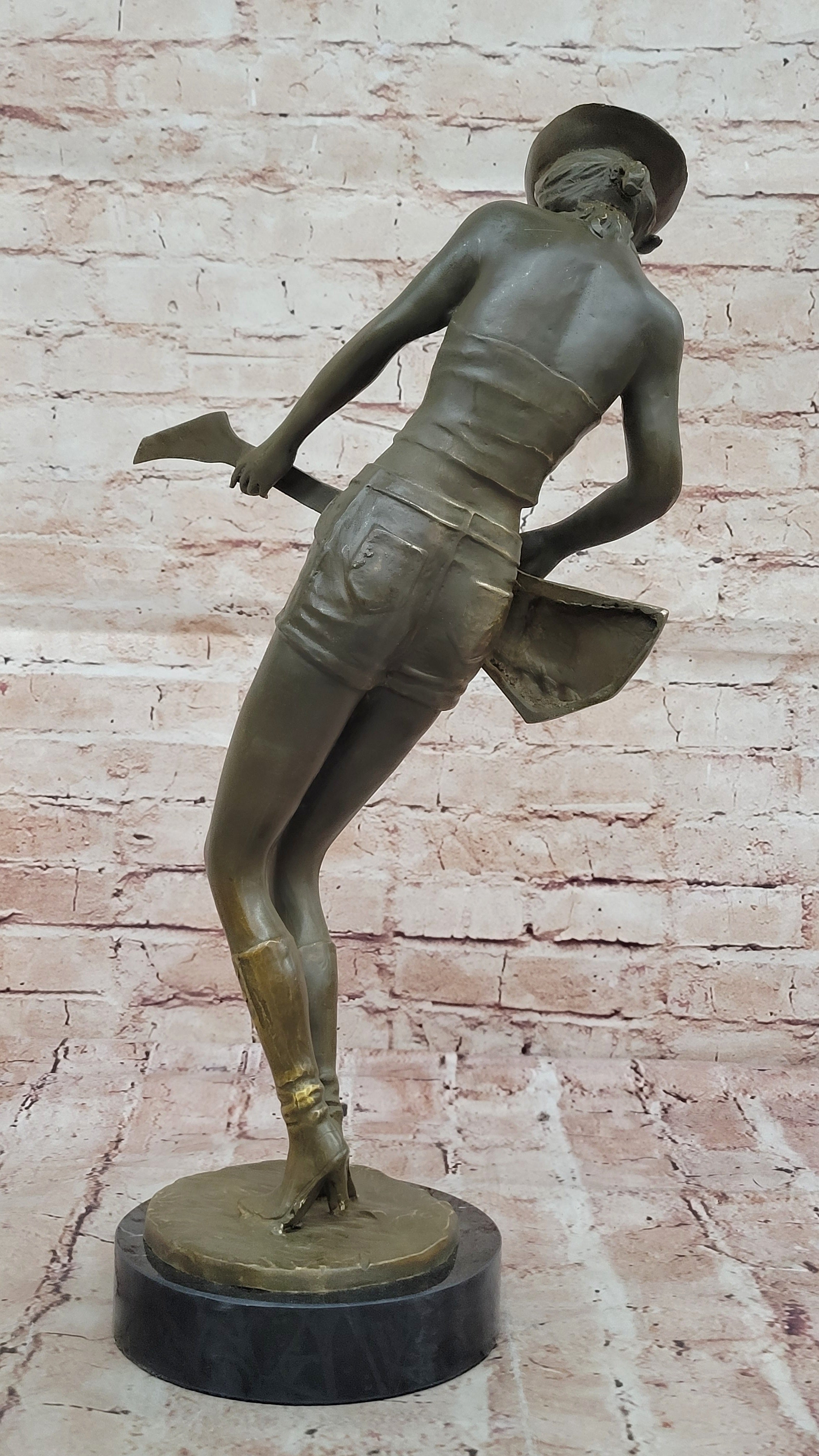 Rock and Roll Girl Guitarist Bronze Sculpture on Base