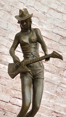 Rock and Roll Girl Guitarist Bronze Sculpture on Base