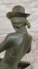 Rock and Roll Girl Guitarist Bronze Sculpture on Base