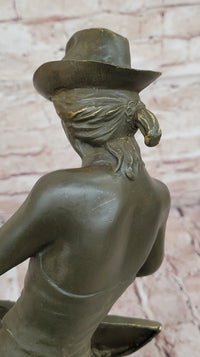 Rock and Roll Girl Guitarist Bronze Sculpture on Base