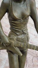 Rock and Roll Girl Guitarist Bronze Sculpture on Base