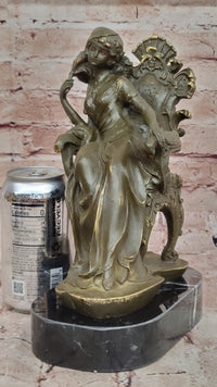 Seated Lady in Ornate Chair Bronze Sculpture