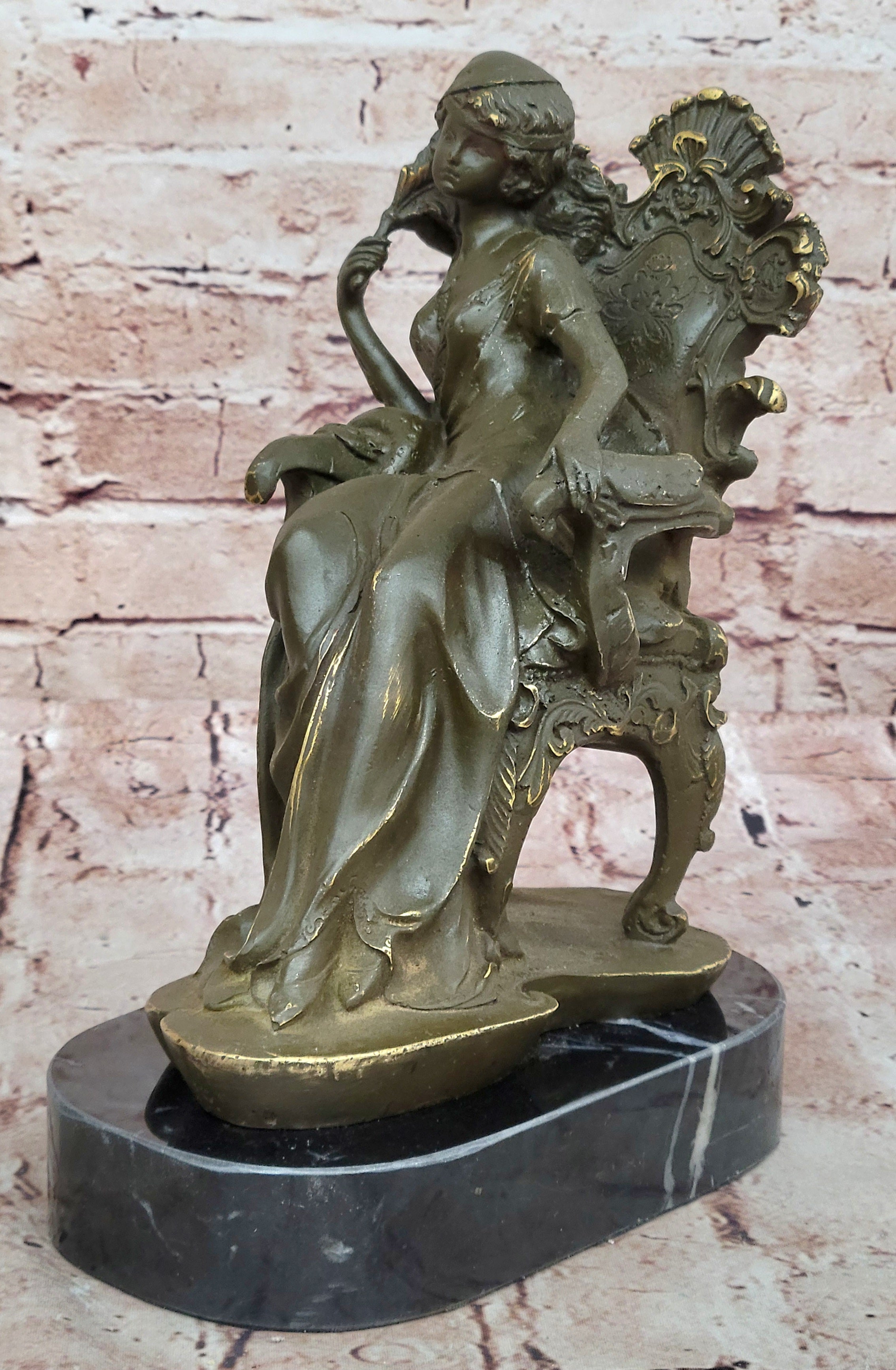 Seated Lady in Ornate Chair Bronze Sculpture