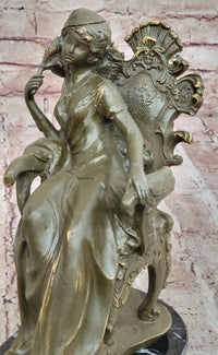 Seated Lady in Ornate Chair Bronze Sculpture
