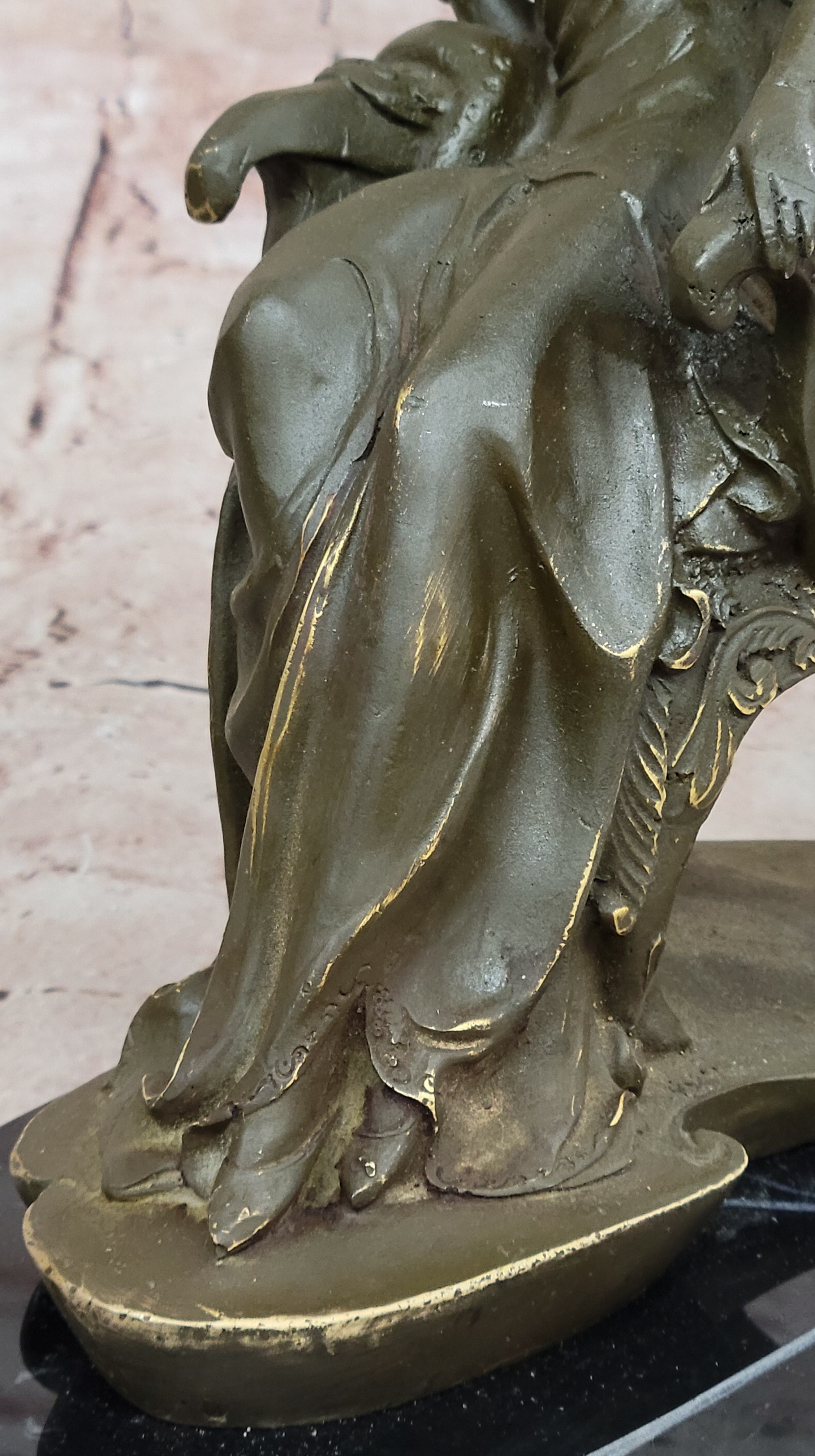 Seated Lady in Ornate Chair Bronze Sculpture
