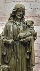 Jesus as Shepherd with Lambs Bronze Sculpture