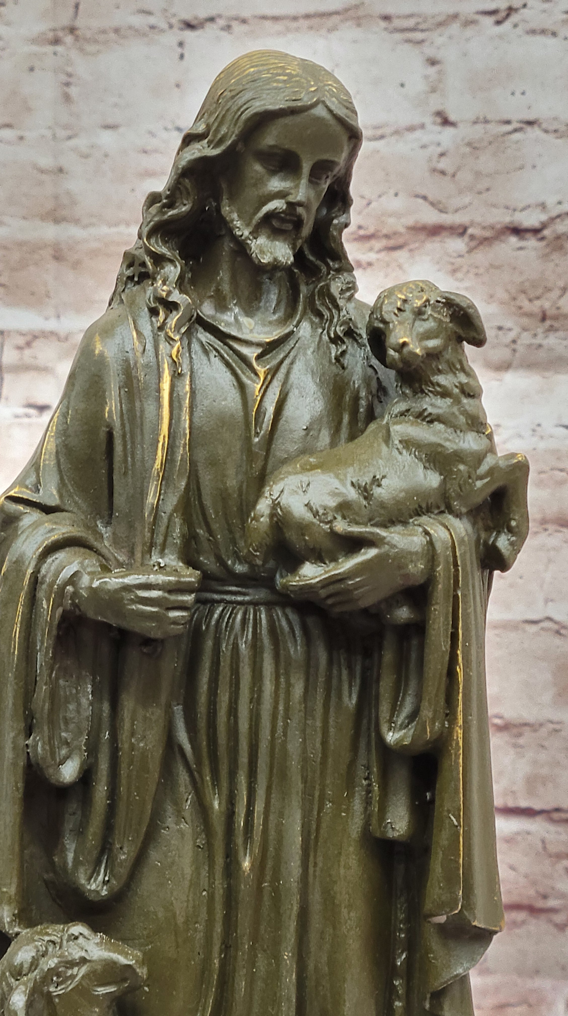 Jesus as Shepherd with Lambs Bronze Sculpture