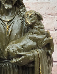 Jesus as Shepherd with Lambs Bronze Sculpture