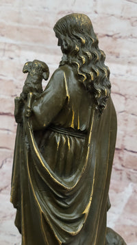 Jesus as Shepherd with Lambs Bronze Sculpture