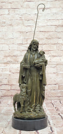 Jesus as Shepherd with Lambs Bronze Sculpture