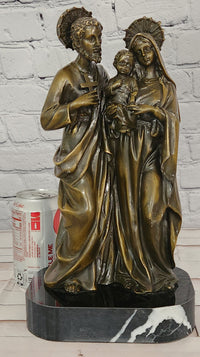 Holy Family Genuine Bronze Sculpture Religious Figurine Signed Valli Artwork Art