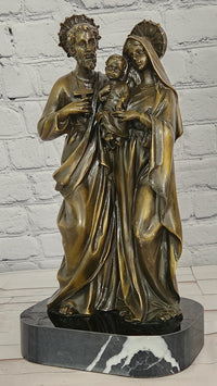 Holy Family Genuine Bronze Sculpture Religious Figurine Signed Valli Artwork Art