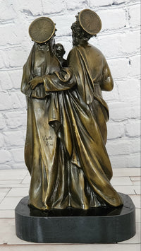 Holy Family Genuine Bronze Sculpture Religious Figurine Signed Valli Artwork Art