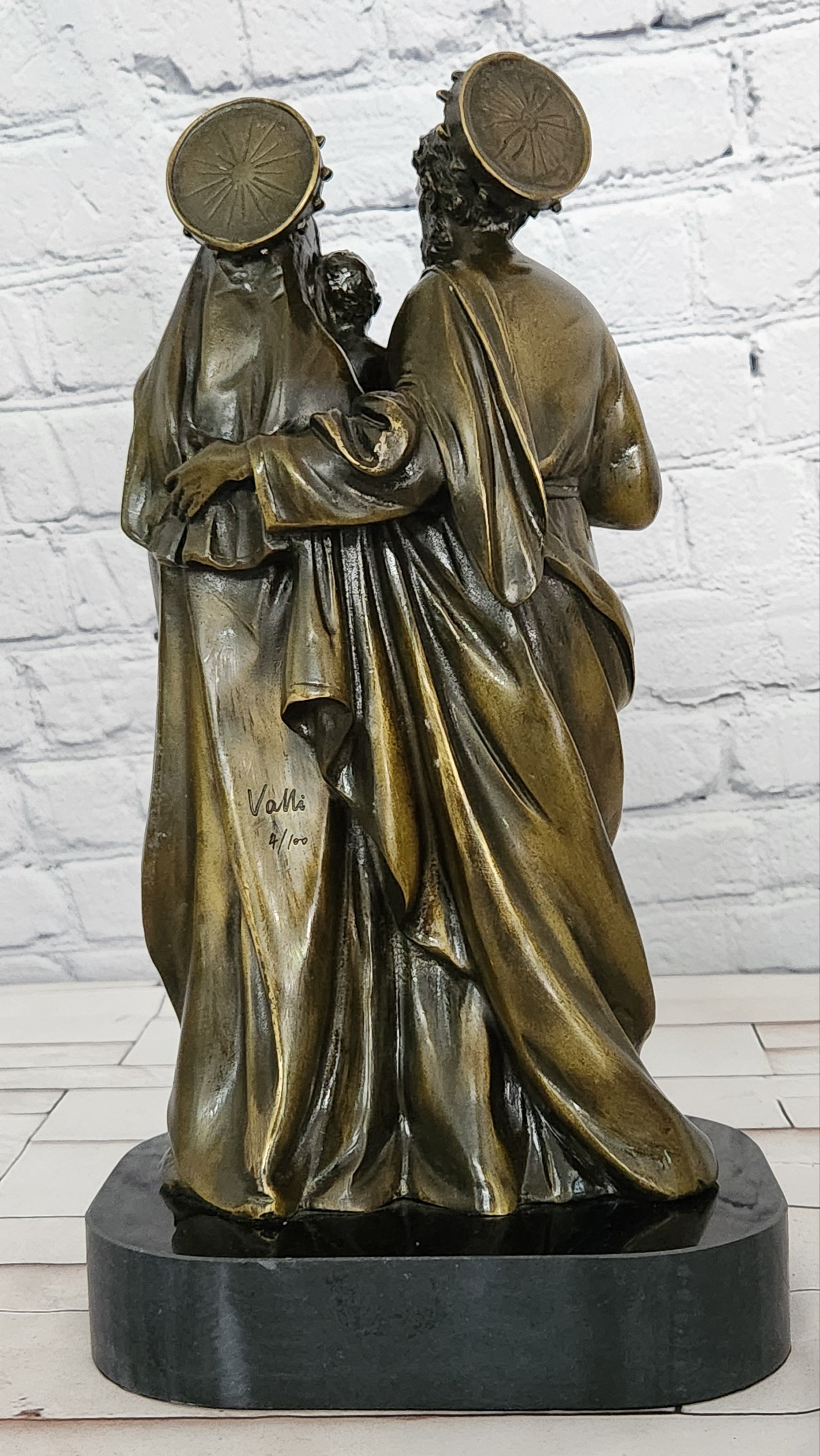 Holy Family Genuine Bronze Sculpture Religious Figurine Signed Valli Artwork Art