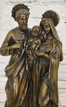 Holy Family Genuine Bronze Sculpture Religious Figurine Signed Valli Artwork Art