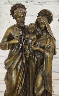 Holy Family Genuine Bronze Sculpture Religious Figurine Signed Valli Artwork Art