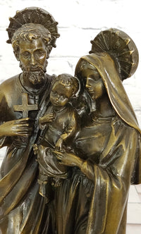 Holy Family Genuine Bronze Sculpture Religious Figurine Signed Valli Artwork Art