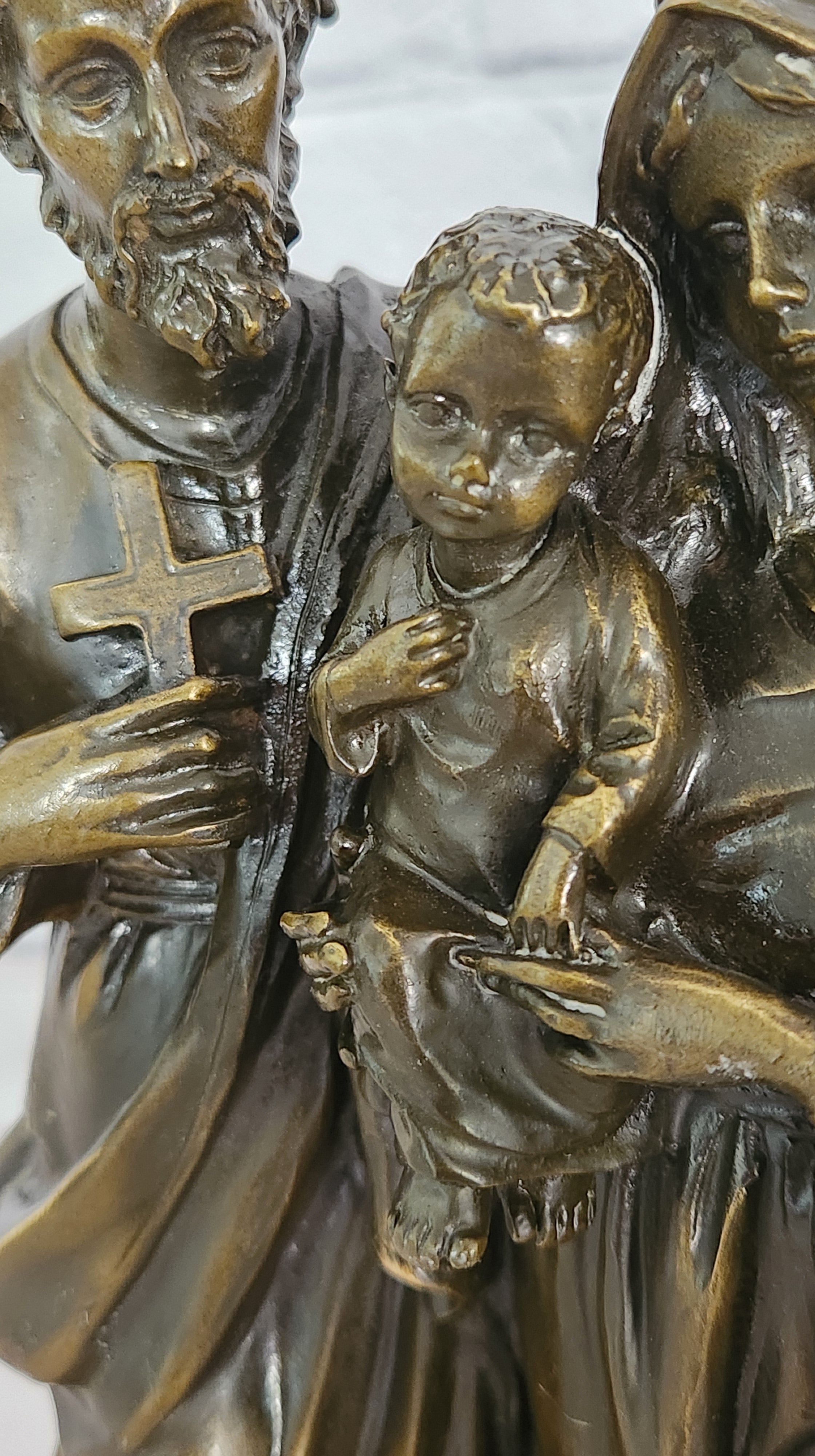 Holy Family Genuine Bronze Sculpture Religious Figurine Signed Valli Artwork Art