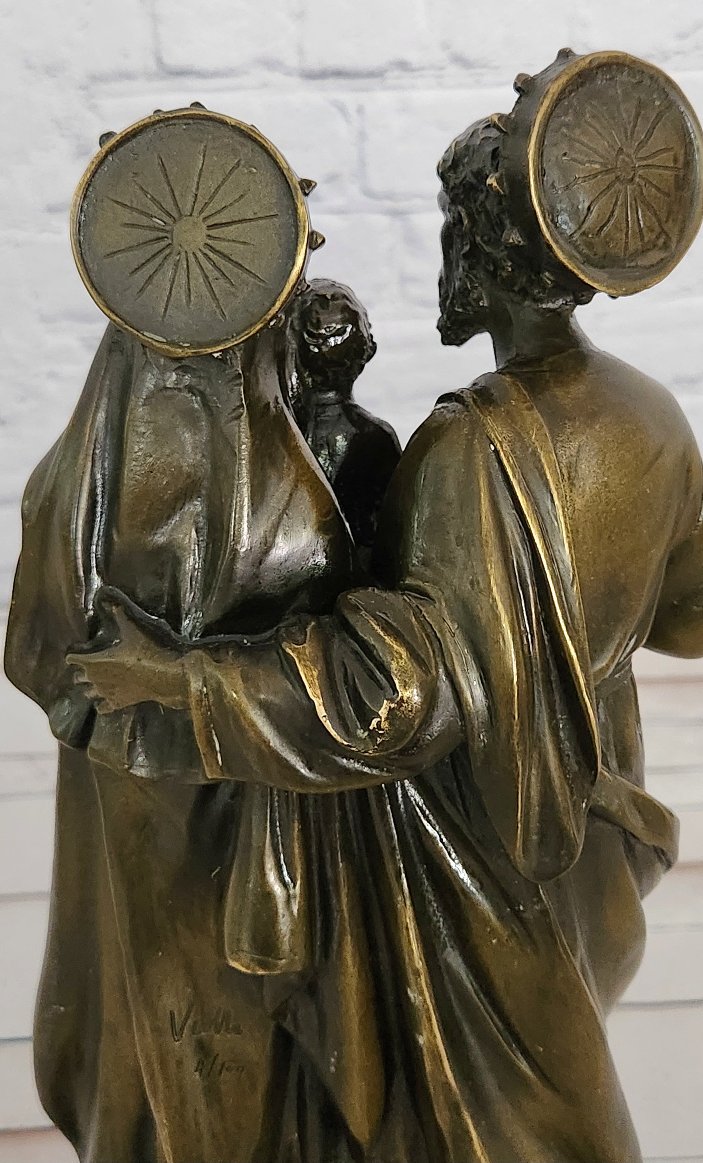 Holy Family Genuine Bronze Sculpture Religious Figurine Signed Valli Artwork Art