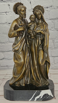 Holy Family Genuine Bronze Sculpture Religious Figurine Signed Valli Artwork Art