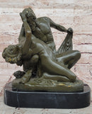 Bronze Satyr and Nymph Bacchante Sculpture on Marble Base