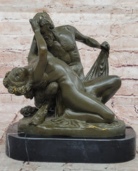 Bronze Satyr and Nymph Bacchante Sculpture on Marble Base