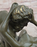 Bronze Satyr and Nymph Bacchante Sculpture on Marble Base