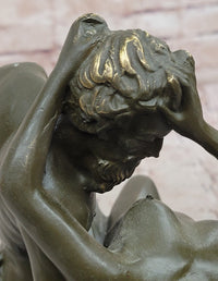 Bronze Satyr and Nymph Bacchante Sculpture on Marble Base