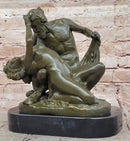 Bronze Satyr and Nymph Bacchante Sculpture on Marble Base